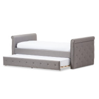 Baxton Studio BBT6576T-Grey-Twin Swamson Tufted Twin Size Daybed with Roll-out Trundle Guest Bed